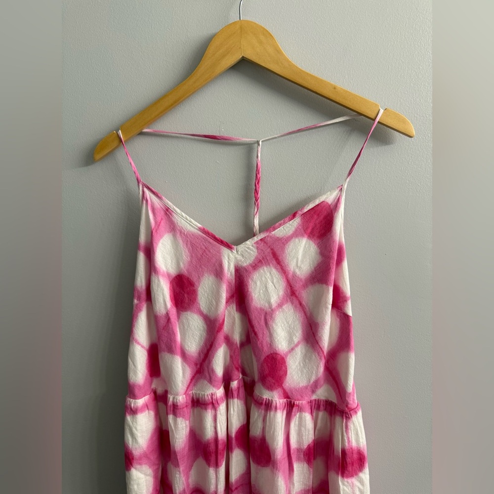Anthropologie Maeve Maxi Dress | Geneva Pink & White Polka Dot Tie Dye Sz Large - Picture 3 of 15